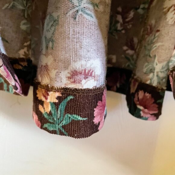 Vintage Cottagecore Brown Floral Corduroy Sleeveless Midi Dress | Large - Picture 9 of 11